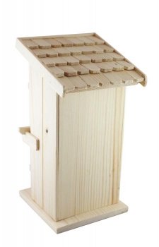 WC-Häuschen aus Holz mit Loch für Flasche oder Büchse.   Lieferung ohne Flasche
